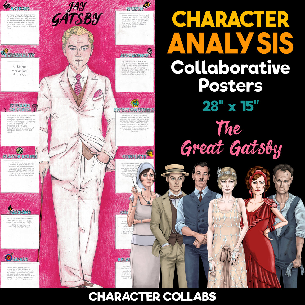 The Great Gatsby Character Analysis Posters | Character Collabs