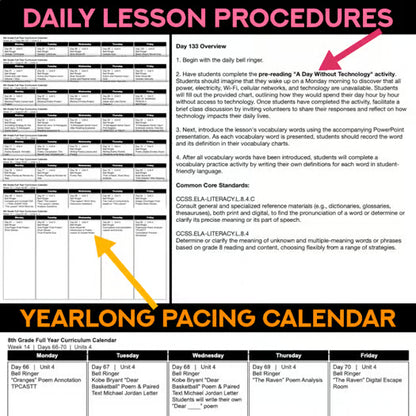 8th Grade ELA Full Year Curriculum — 180 Days of Lesson Plans