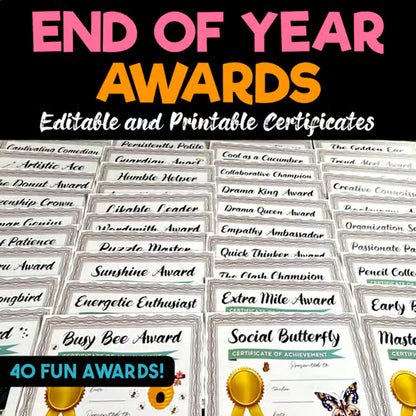 End of the Year Classroom Awards — 40+ Editable Student Certificates