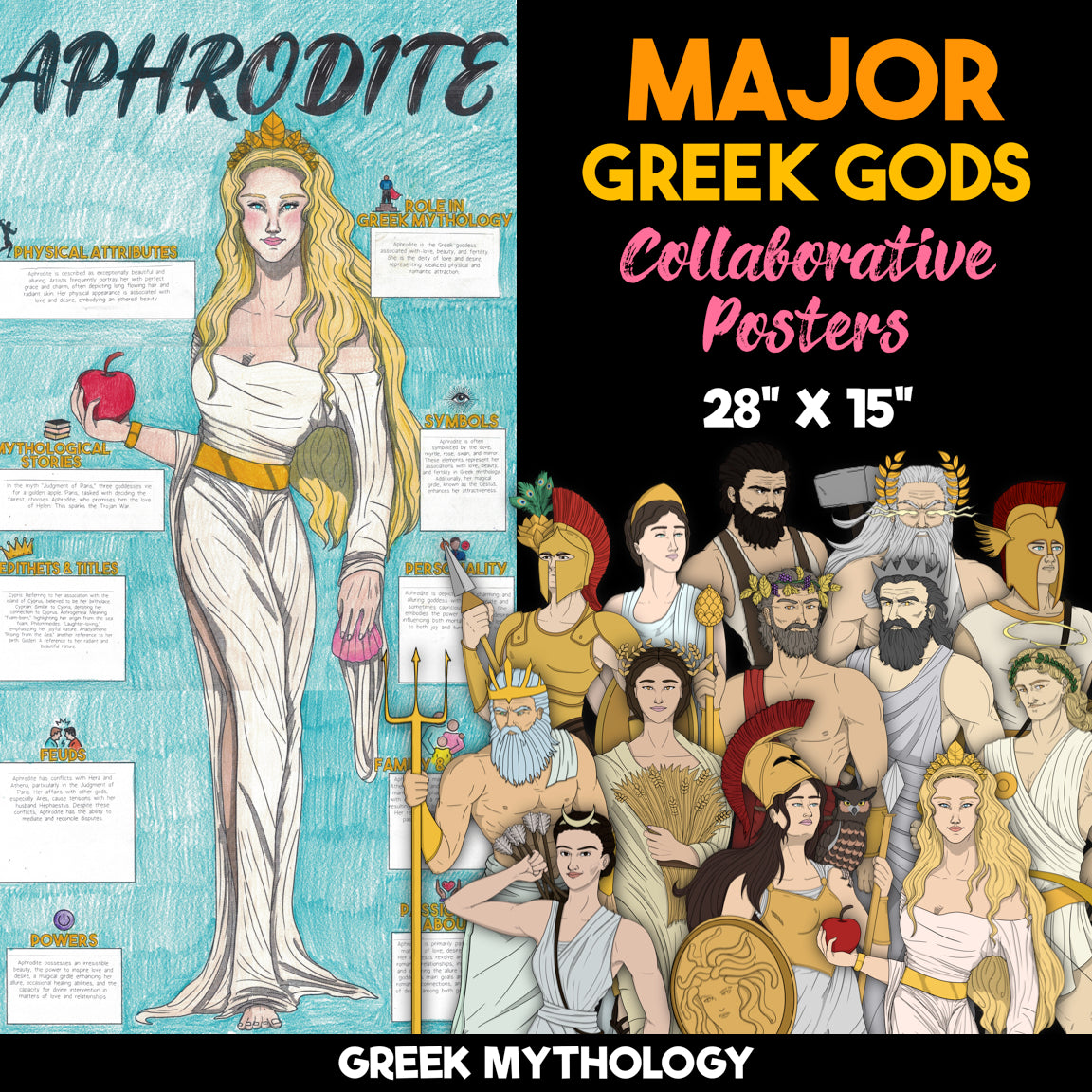 Greek Mythology Collaborative Posters | Major Greek Gods | 12 Olympians & Hades