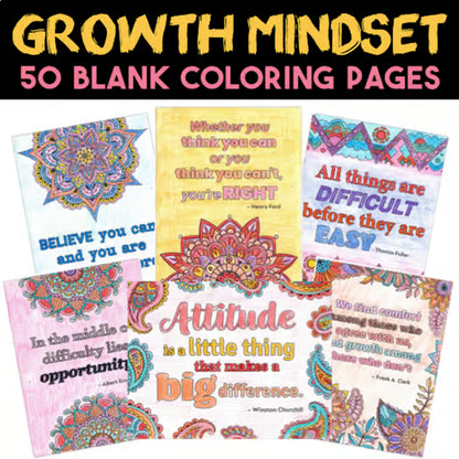 Growth Mindset Coloring Pages — 50 Black-Line Pages